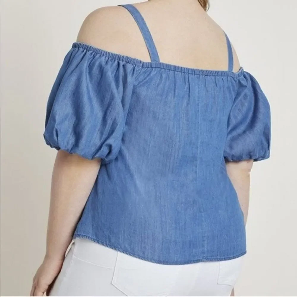 Eloquii 16 Chambray Cold Shoulder Top